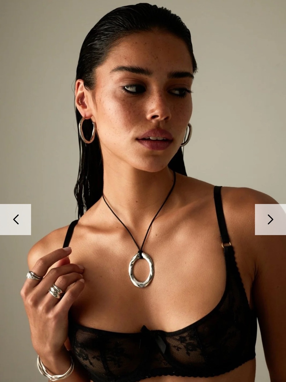 CAINTE Stardust Necklace - Silver Oval Pendant Necklace on Black Cord